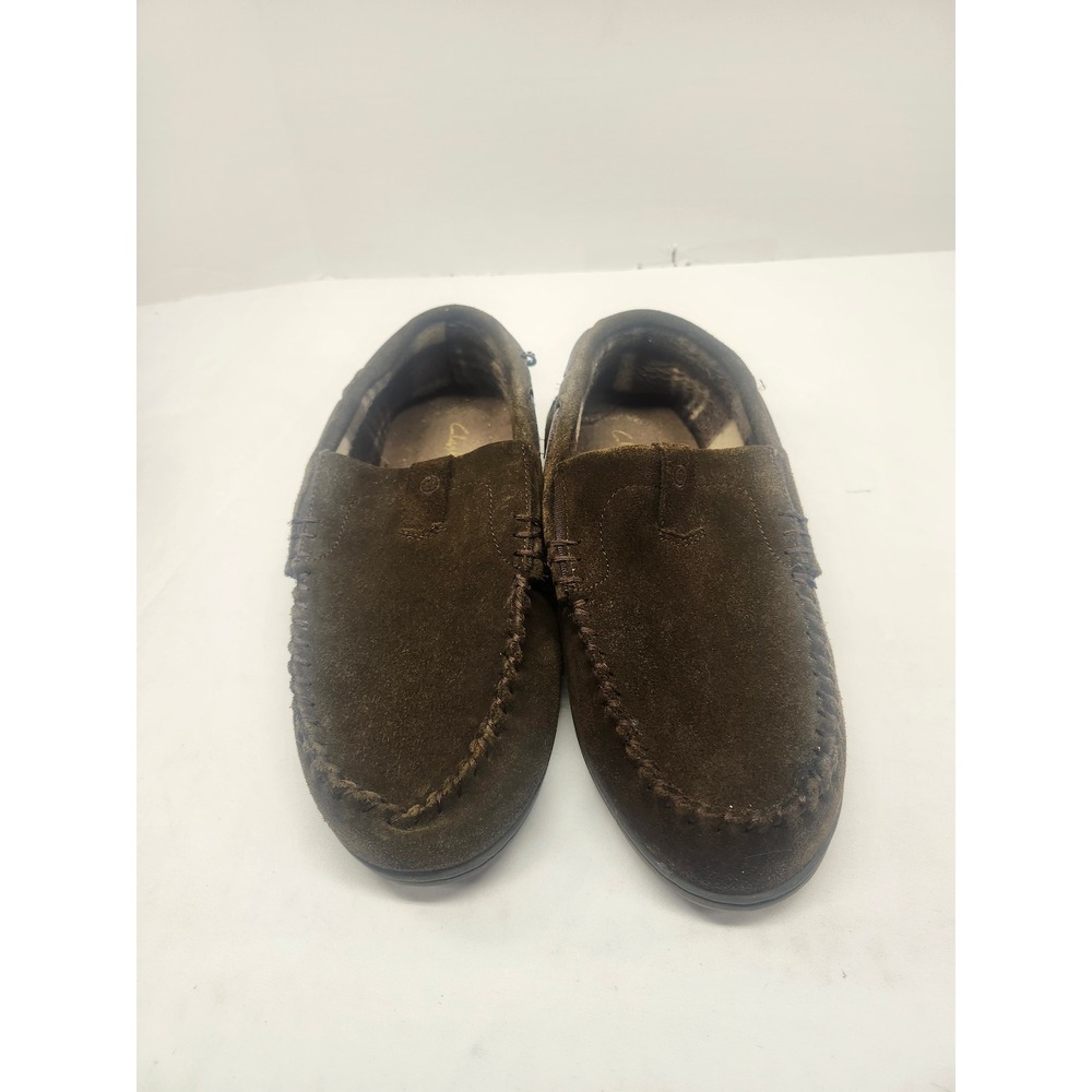 Clarks Dalton Mens Suede Moccasin Slippers Brown Fleece Lined Size 12M